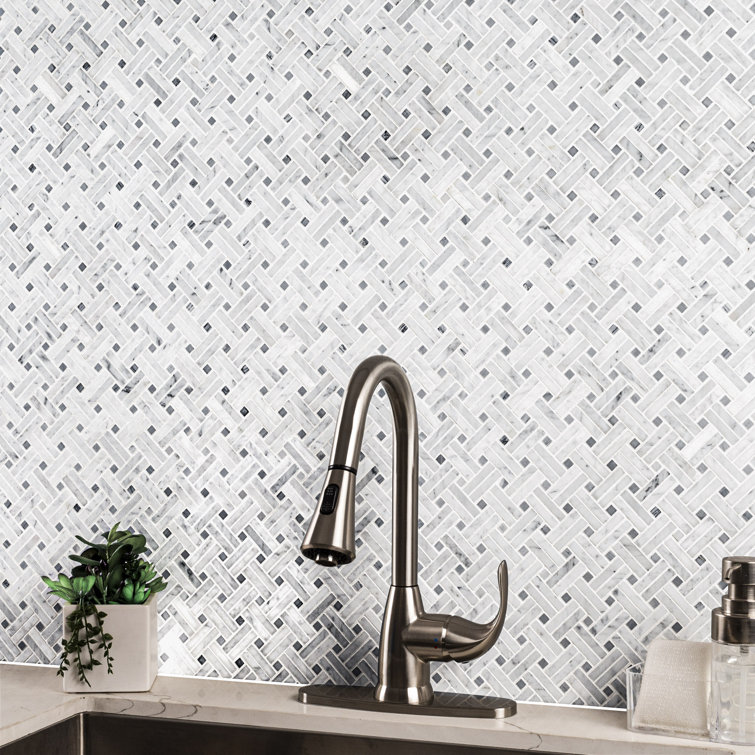 Carrara White Basketweave Polished Marble Mosaic Tile Sheet