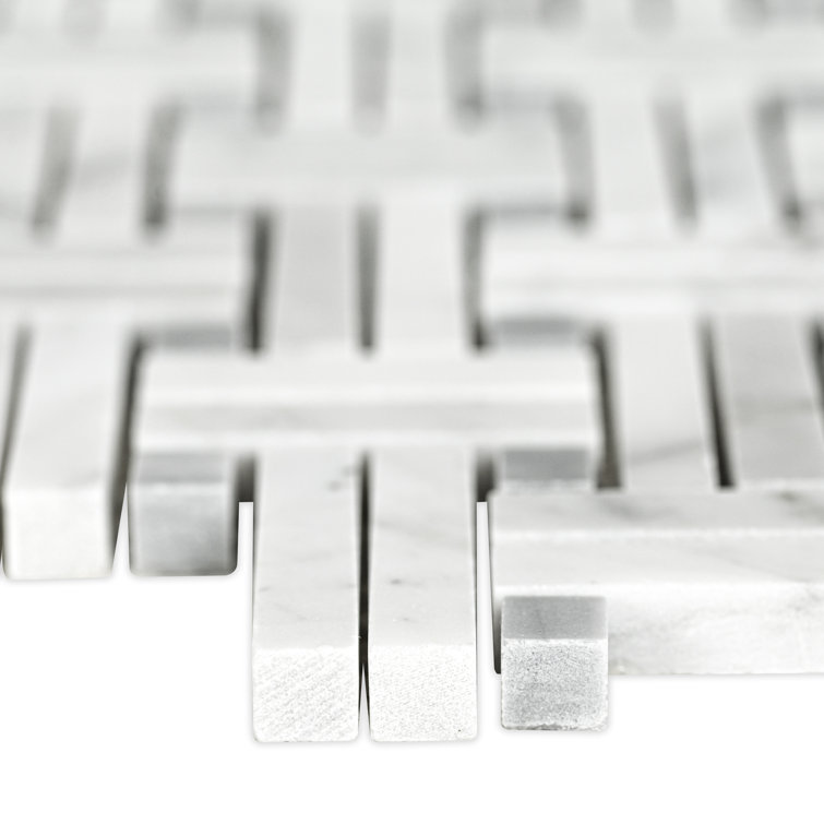 Carrara White Basketweave Polished Marble Mosaic Tile Sheet
