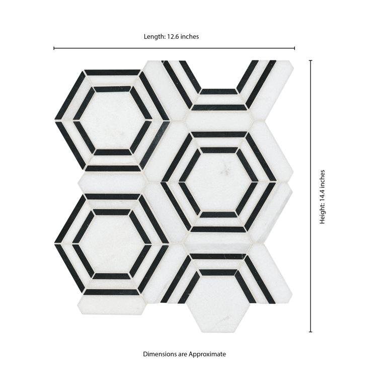 Bianco Hexagon Polished Marble Mosaic Tile Sheet