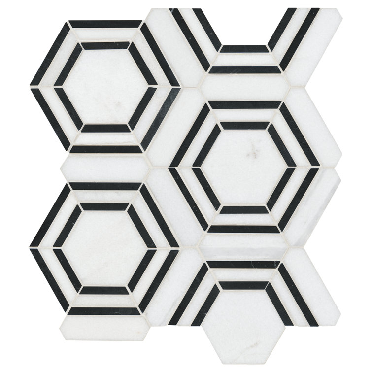 Bianco Hexagon Polished Marble Mosaic Tile Sheet