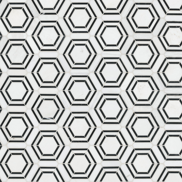 Bianco Hexagon Polished Marble Mosaic Tile Sheet