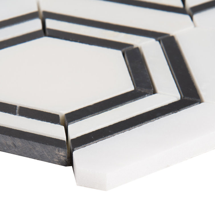 Bianco Hexagon Polished Marble Mosaic Tile Sheet