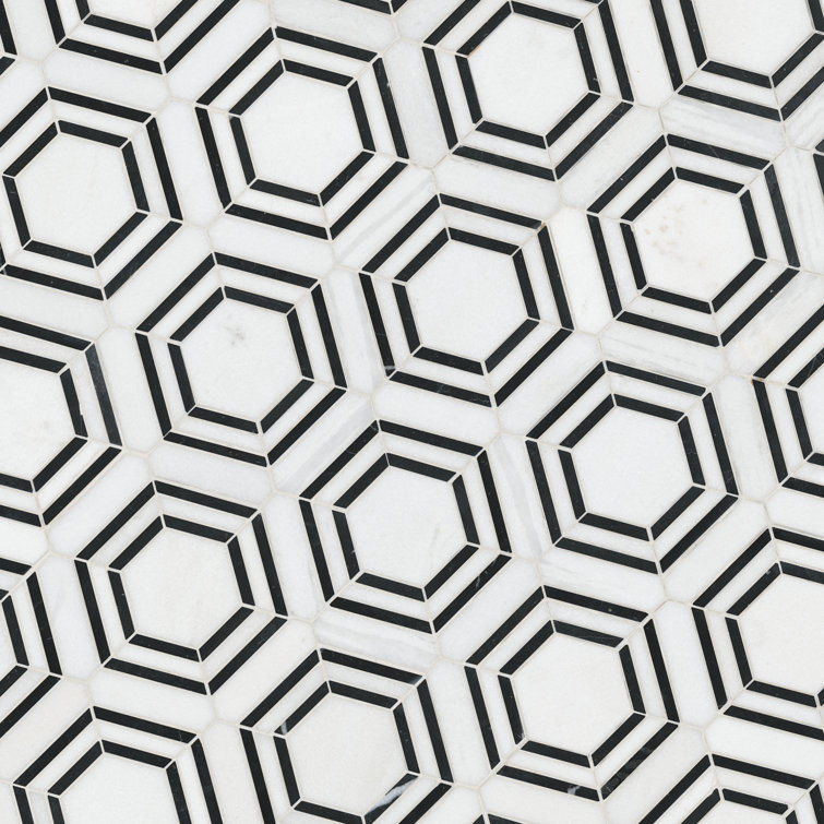 Bianco Hexagon Polished Marble Mosaic Tile Sheet