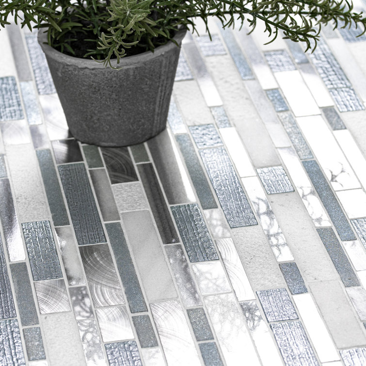 Harlow 12'' x 12'' Gray and White Glass Stone Mosaic Tile