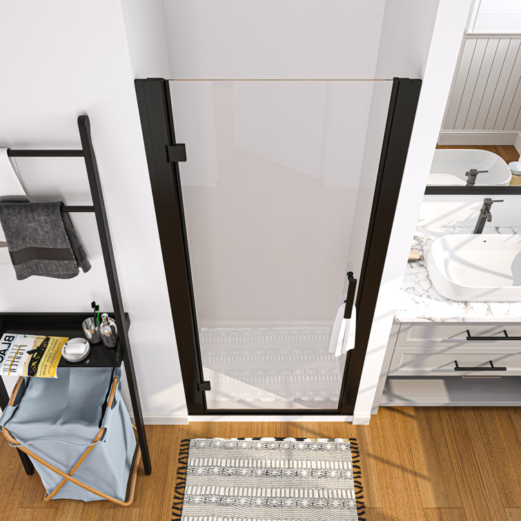 34'' W x 72'' H Frameless Clear Glass Pivot Shower Door in Matte Black Finish
