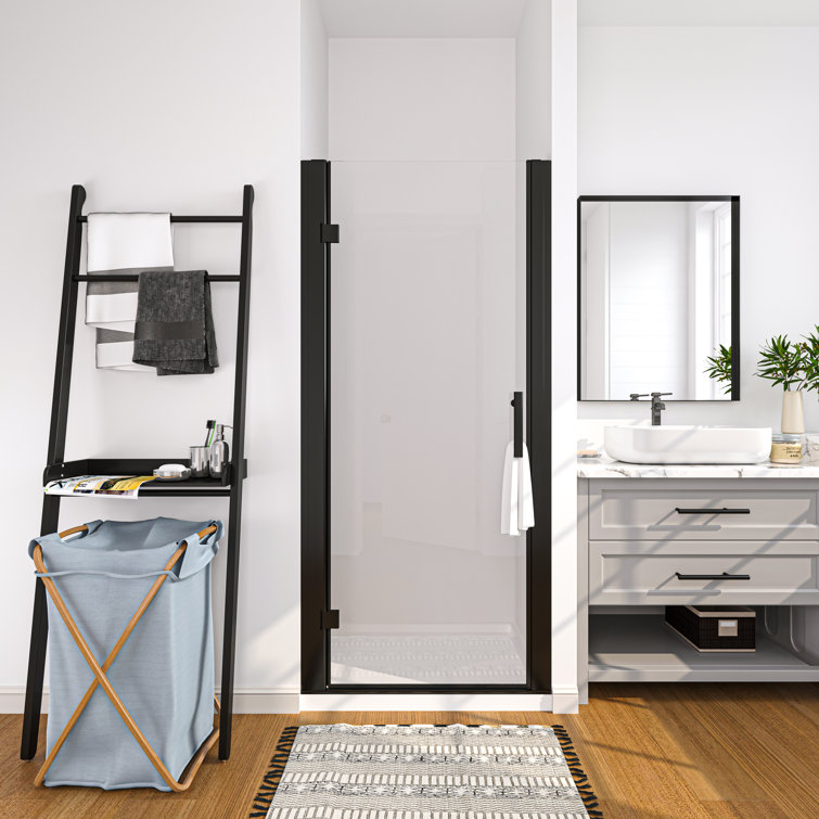 34'' W x 72'' H Frameless Clear Glass Pivot Shower Door in Matte Black Finish