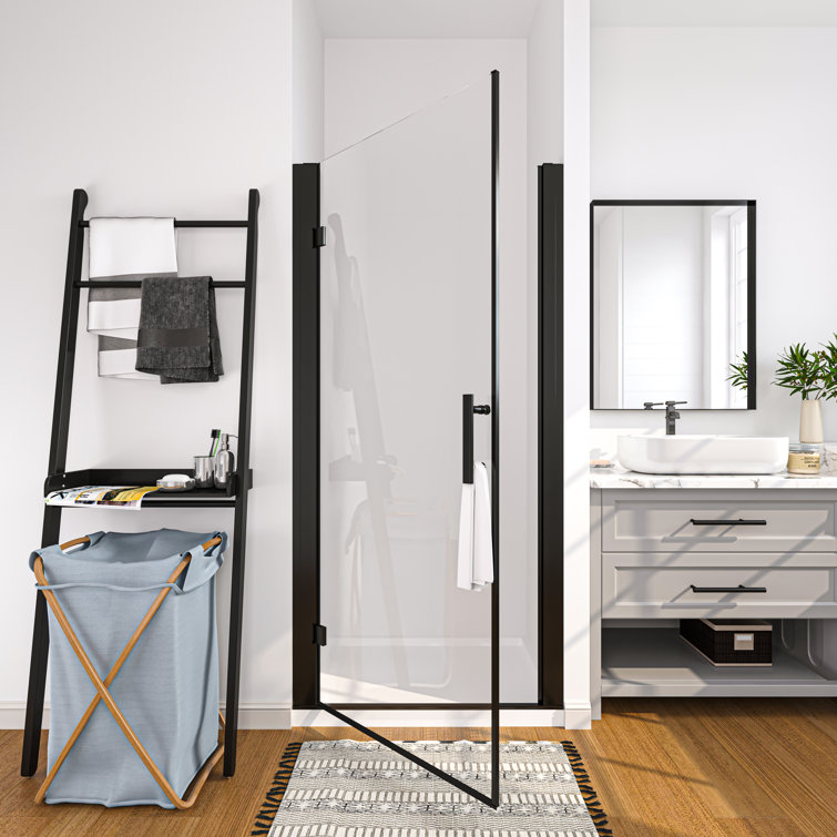 36'' x 72'' Frameless Clear Glass Pivot Shower Door in Matte Black
