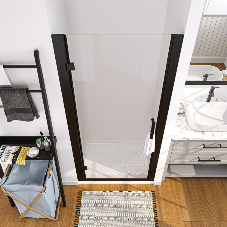 36'' x 72'' Frameless Clear Glass Pivot Shower Door in Matte Black