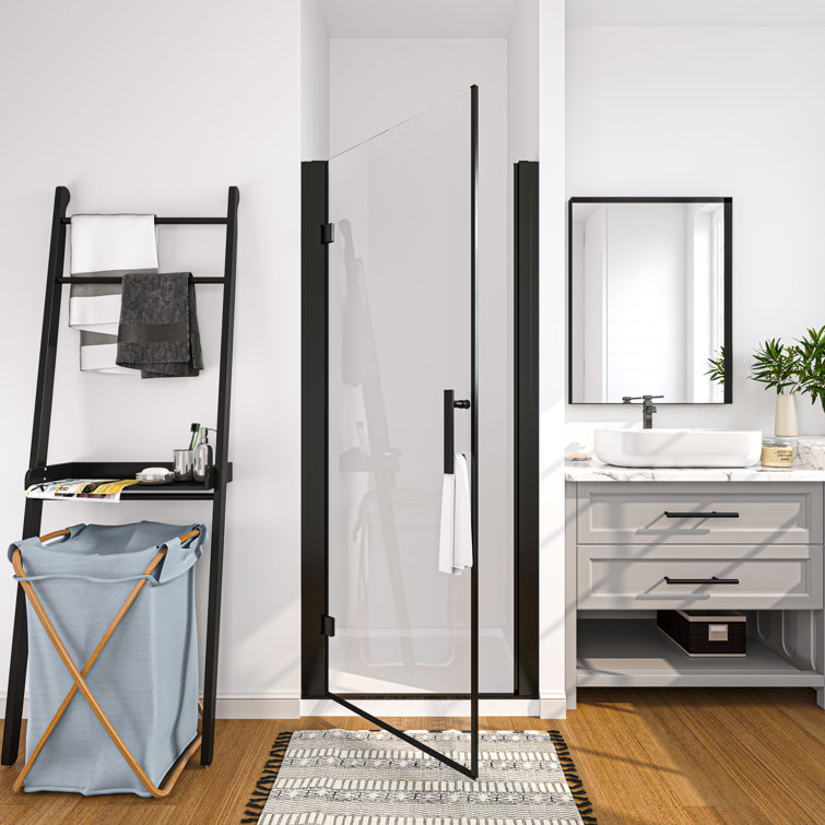 32'' Matte Black Frameless Pivot Shower Door with Clear Glass