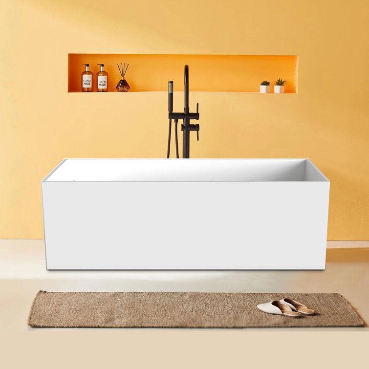 67'' White Solid Surface Freestanding Soaking Bathtub