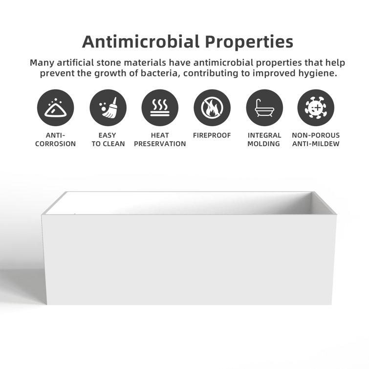 67'' White Solid Surface Freestanding Soaking Bathtub