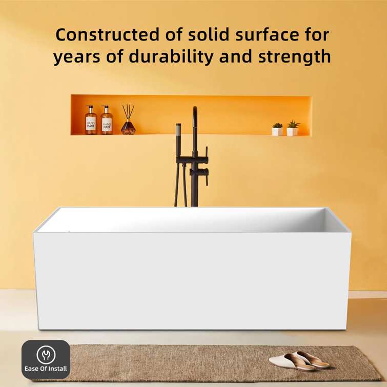 67'' White Solid Surface Freestanding Soaking Bathtub