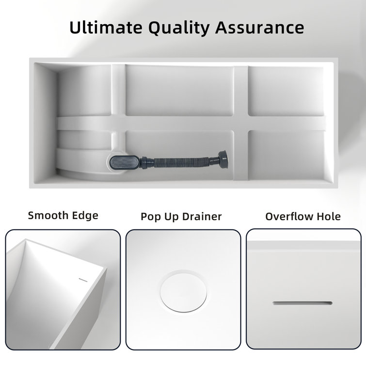 67'' White Solid Surface Freestanding Soaking Bathtub