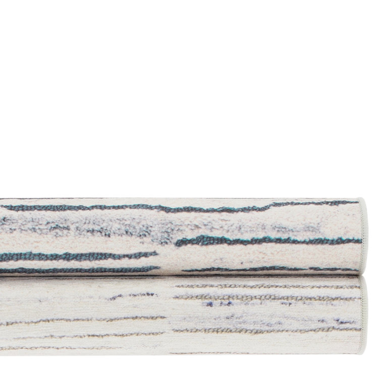 Avery Everglade Blue and White Machine Washable Synthetic Rug, 2x3