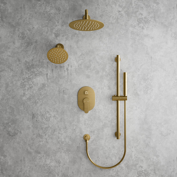 Brushed Gold Dual Head Stainless Steel Shower System with Handheld