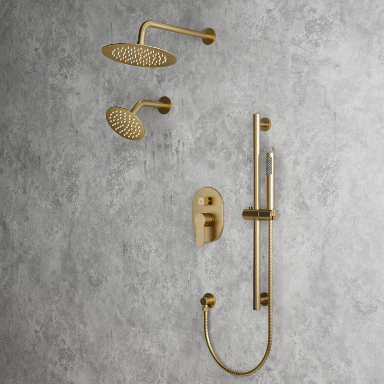 Brushed Gold Dual Head Stainless Steel Shower System with Handheld