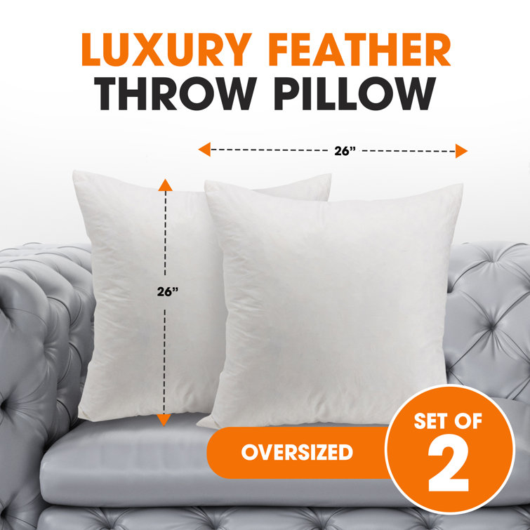 Cheer Collection 26" White Cotton Feather Down Pillow Inserts, Set of 2