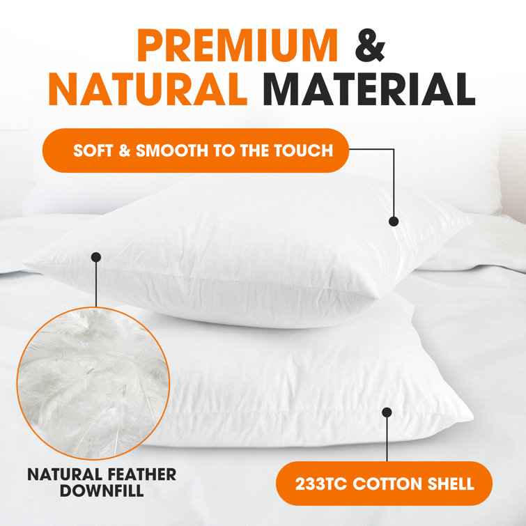 18" x 18" White Cotton Feather Down Pillow Inserts - Set of 2