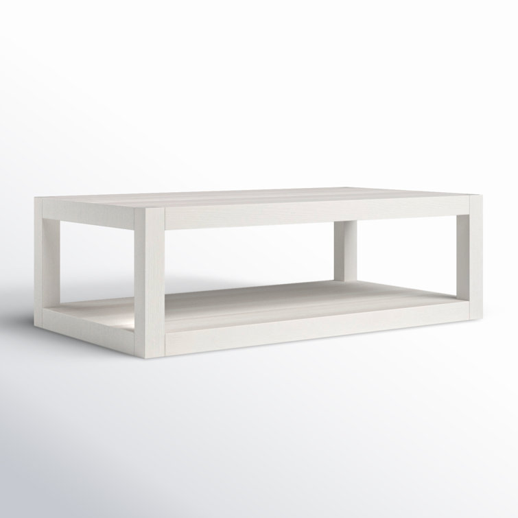 Hermosa White Rectangular Wood Coffee Table with Open Shelving