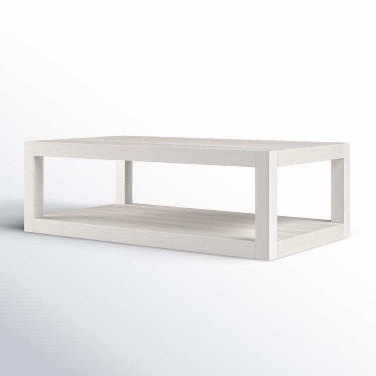 Hermosa White Rectangular Wood Coffee Table with Open Shelving