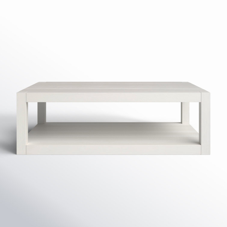 Hermosa White Rectangular Wood Coffee Table with Open Shelving