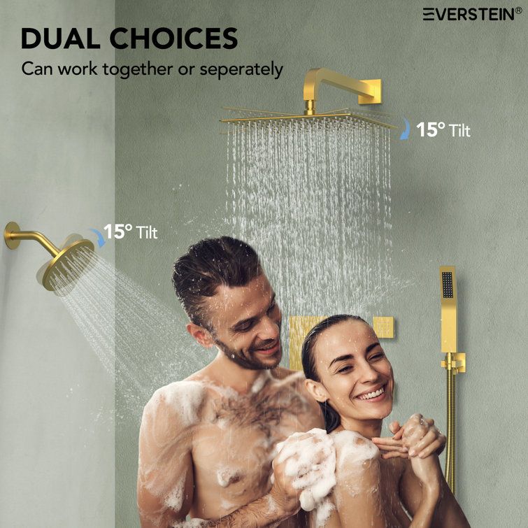 DualJetSpa 12" Gold Dual Shower Head with Body Jets