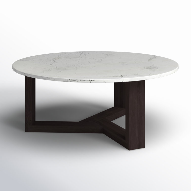 Contemporary Charcoal Grey & White Round Wood Coffee Table