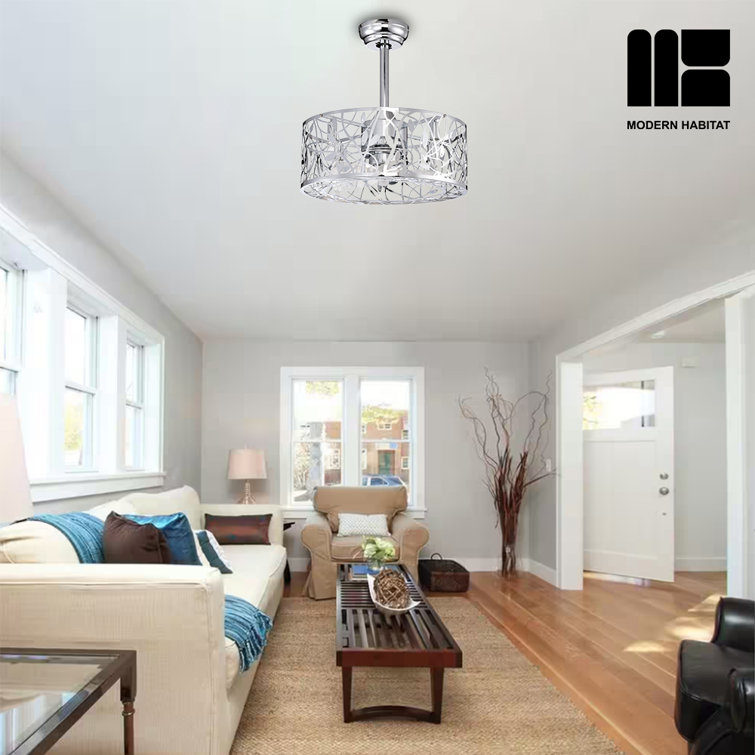 Chrome and Silver 20'' Caged Ceiling Fan with Remote