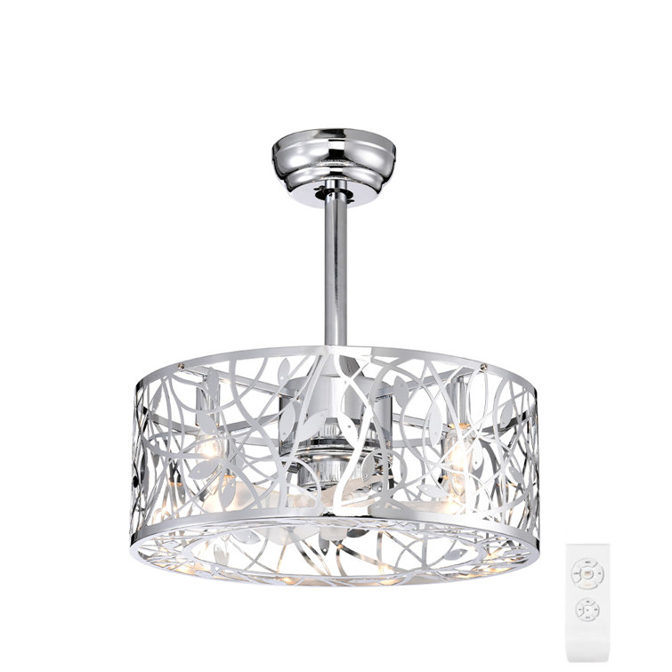 Chrome and Silver 20'' Caged Ceiling Fan with Remote