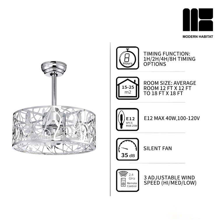 Chrome and Silver 20'' Caged Ceiling Fan with Remote