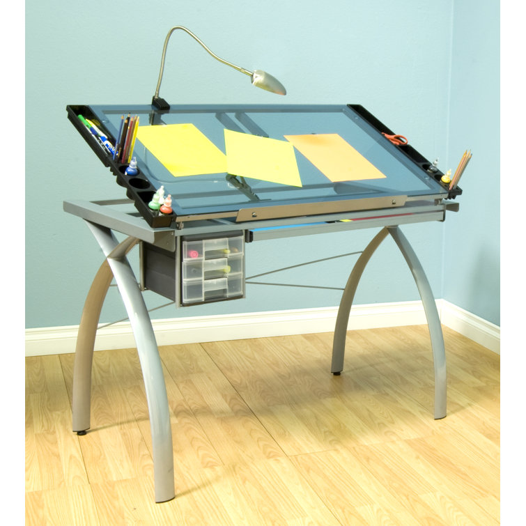 Vision 41'' Silver & Blue Glass Craft Station with Adjustable Stool