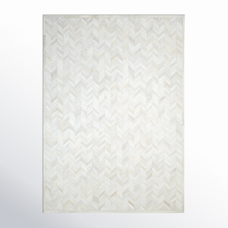 Ivory Chevron Cowhide and Wool 10' x 14' Area Rug