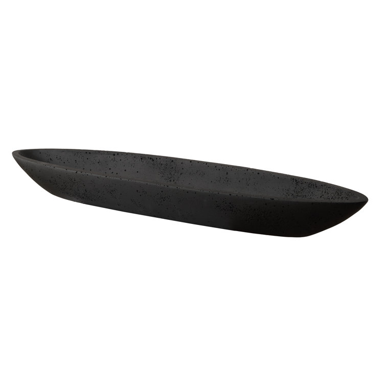 Black Oval Cast Stone Canoe Bowl with Stand