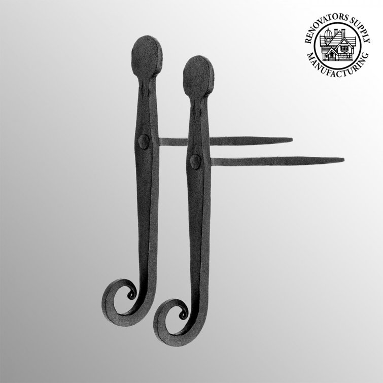 Black Shutter Dog Holders 7" L Wrought Iron Rat Tail Shaped Masonry Mount (Set of 2)