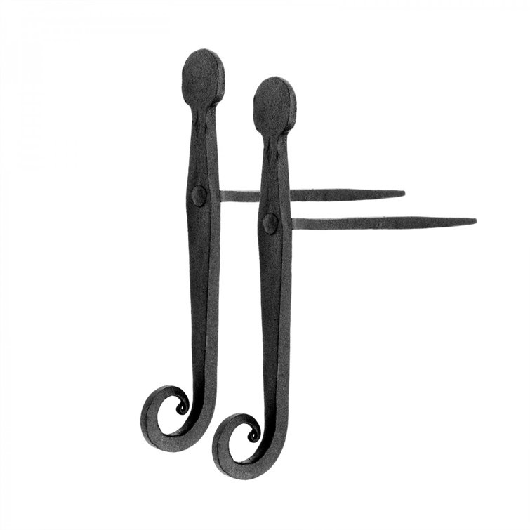 Black Shutter Dog Holders 7" L Wrought Iron Rat Tail Shaped Masonry Mount (Set of 2)