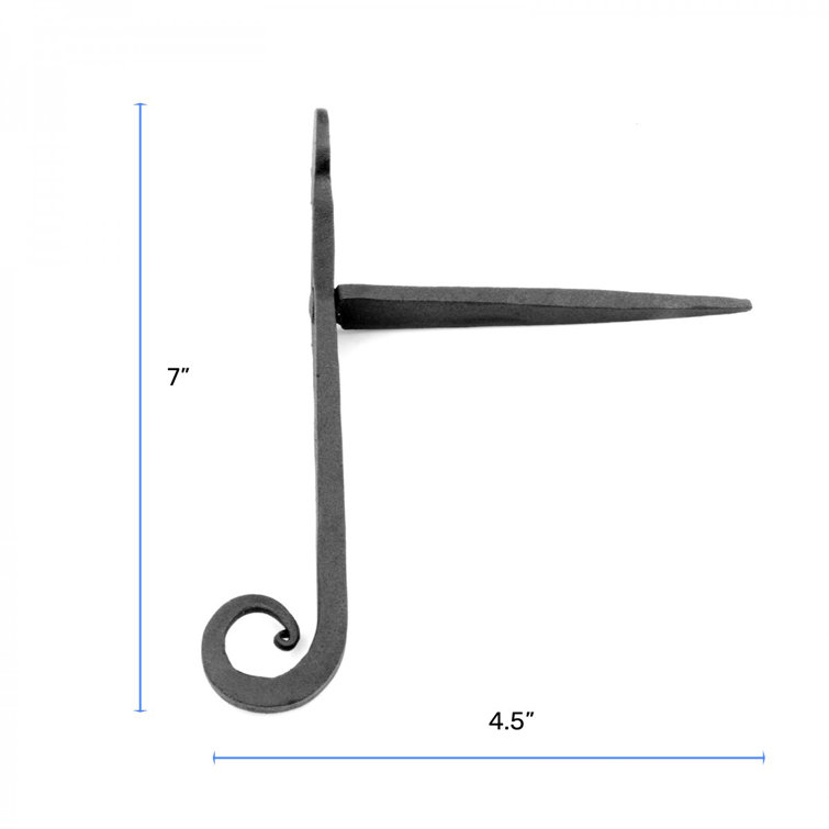 Black Shutter Dog Holders 7" L Wrought Iron Rat Tail Shaped Masonry Mount (Set of 2)