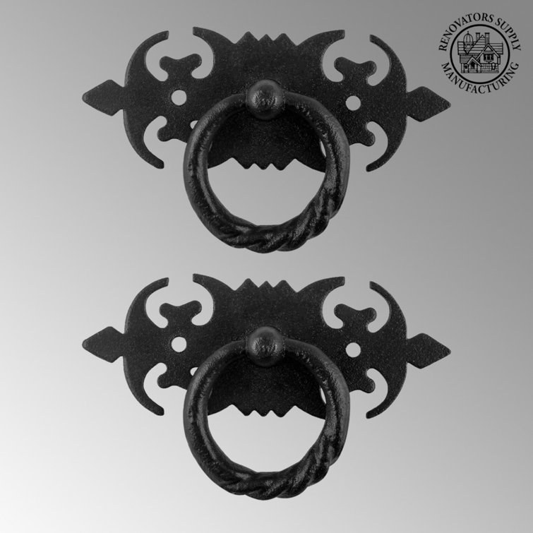 Black Wrought Iron Traditional Ring Pull Handles, Pack of 2