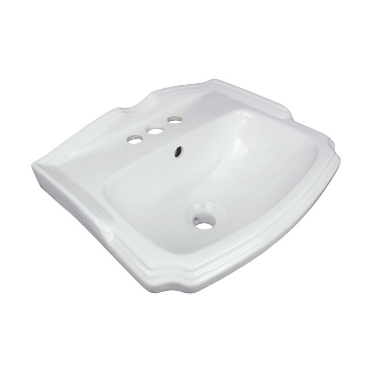 White Ceramic Wall-Mount Bathroom Sink with Overflow
