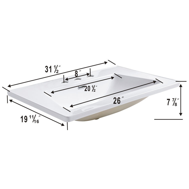 Lydia 31.5'' White Porcelain Rectangular Drop-In Bathroom Sink