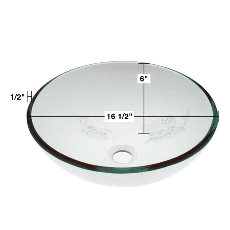 16.5'' Clear Frosted Glass Vessel Bathroom Sink with Etched Fish