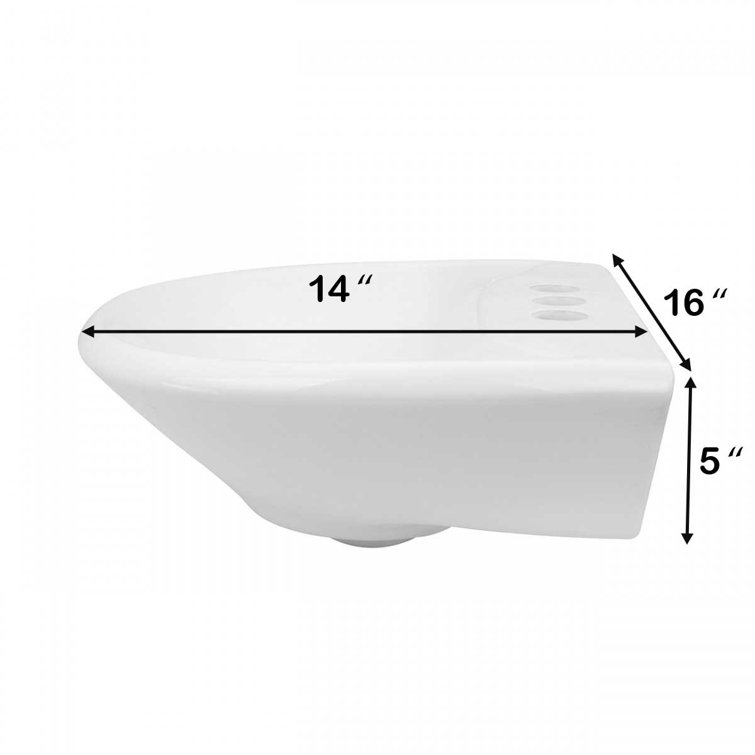 Ondine 16'' White Ceramic Wall-Mount Bathroom Sink with Overflow