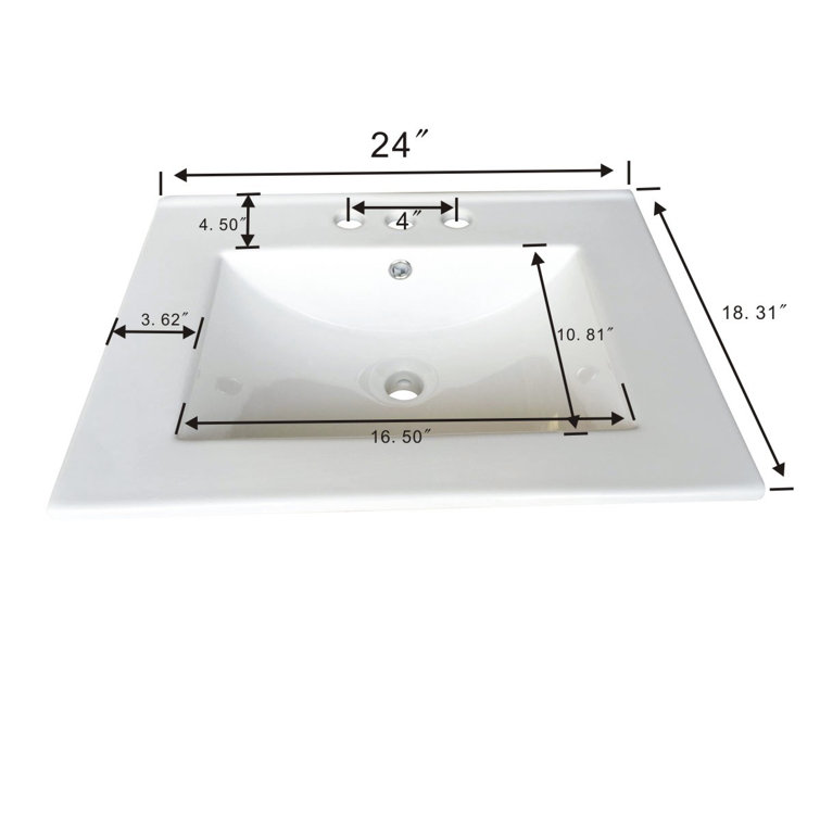 White Ceramic Rectangular Drop-In Bathroom Sink with Overflow