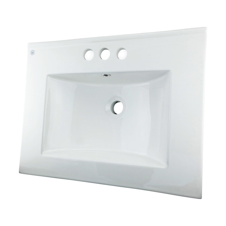 White Ceramic Rectangular Drop-In Bathroom Sink with Overflow