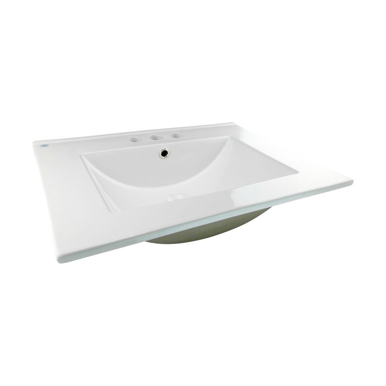 White Ceramic Rectangular Drop-In Bathroom Sink with Overflow