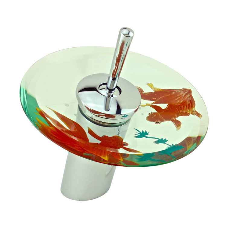 Chrome Plated Koi Fish Glass Waterfall Bathroom Faucet