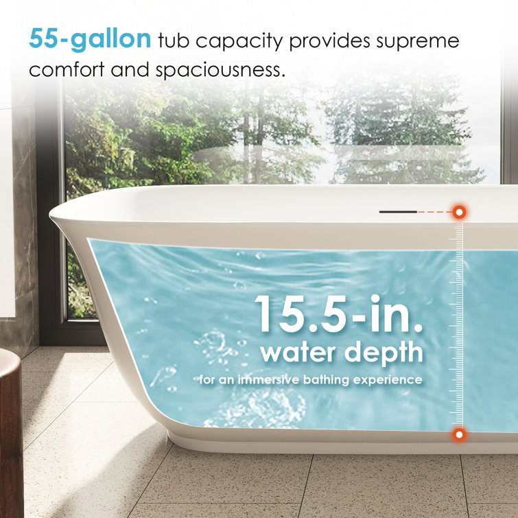 Sarnia 59" Glossy White Freestanding Acrylic Soaking Bathtub