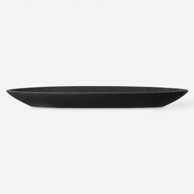 Black Oval Cast Stone Canoe Bowl with Stand
