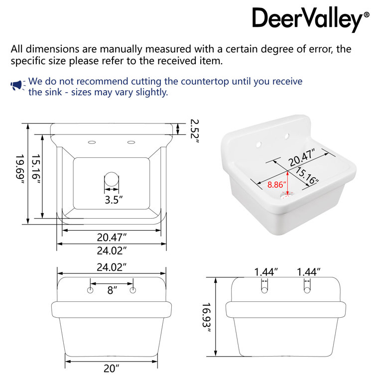 24" White Fireclay Farmhouse Wall Mount Utility Sink