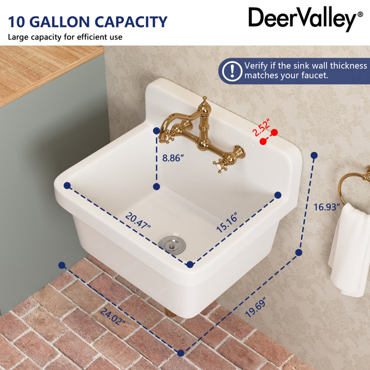 24" White Fireclay Farmhouse Wall Mount Utility Sink