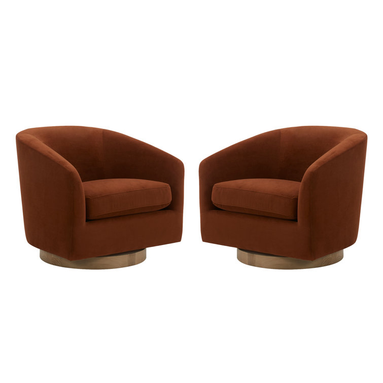 Bella Burnt Orange Velvet Swivel Barrel Chairs, Set of 2